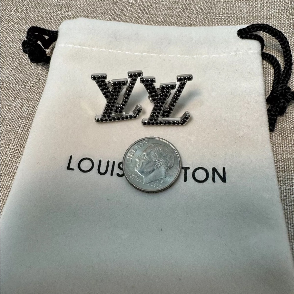 Louis Vuitton Black And Silver Tone Iconic Crystal Earrings